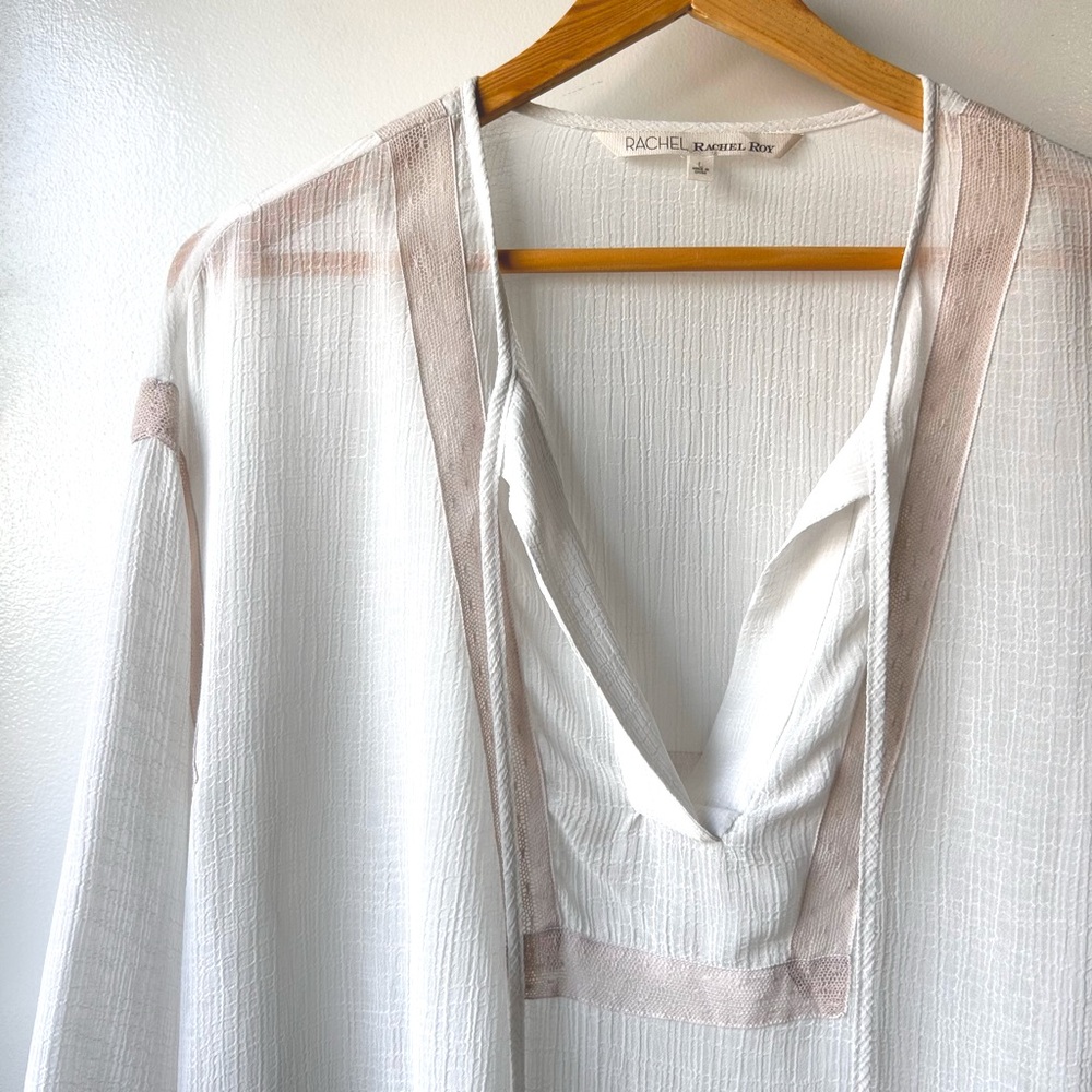 Rachel Roy Sheer Tie Front Blouse White